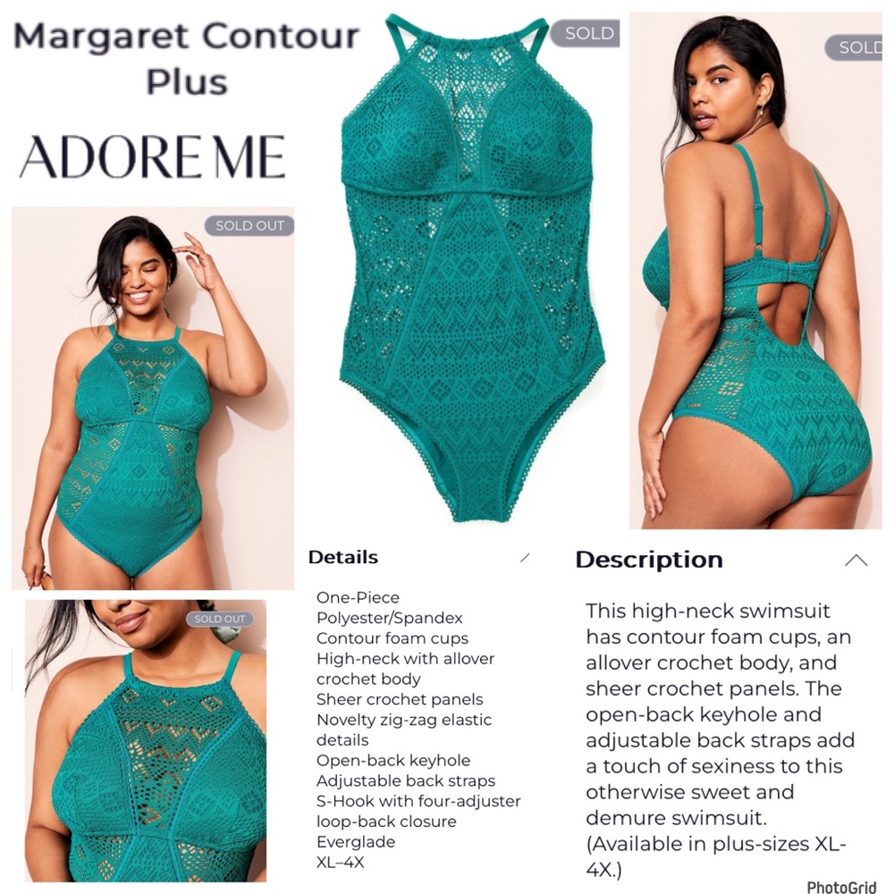 Adore Me 2X plus size crochet high neck one piece swimsuit NWT